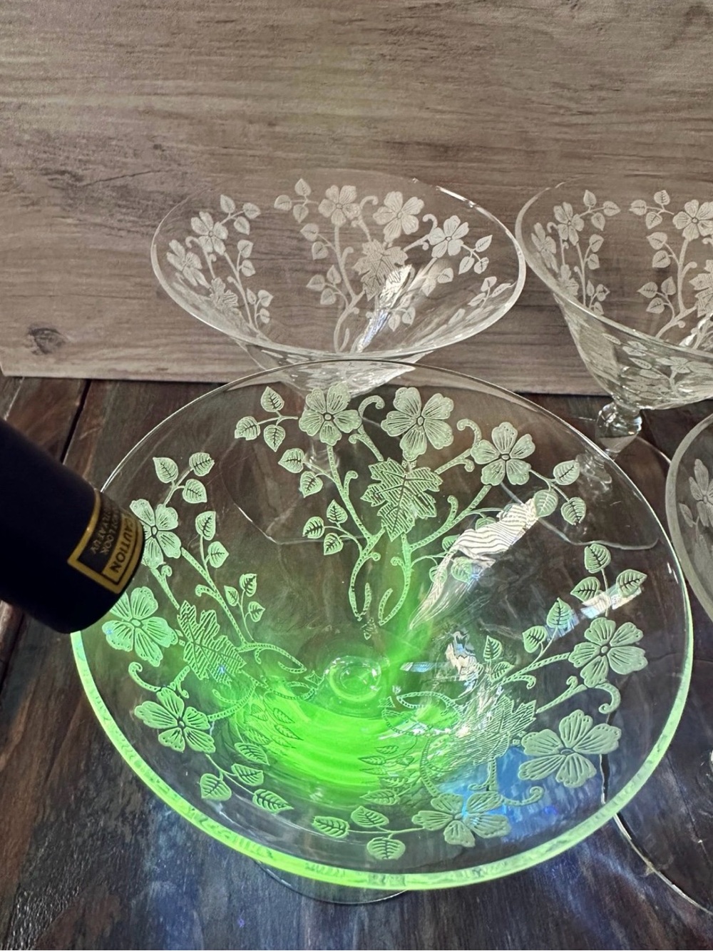 Vintage Morgantown Glass Baden Etched Crystal Sherbet Champagne Glasses Set of 4